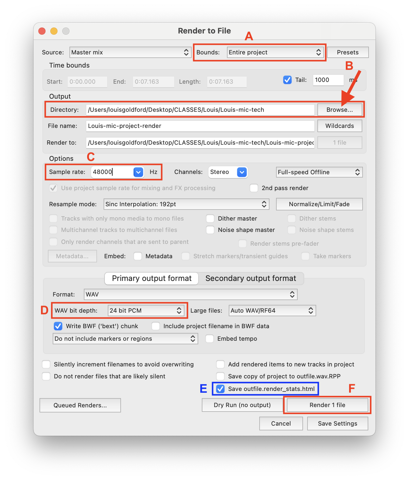Reaper export options